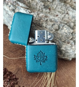 El Yapımı Hakiki Deri Kılıflı Zippo Çakmak (Turkuaz)