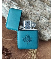 El Yapımı Hakiki Deri Kılıflı Zippo Çakmak (Turkuaz)