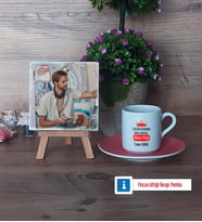 Enişteye Hediye Fotoğraflı Dekoratif Taş, Ahşap Altlıklı Türk Kahvesi Fincanı HediyeEnişteye Doğum Günü Hediyesi (Model 6)
