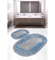 Dijital Baskılı Kaymaz Taban Yıkanabilir Oval 2'li Klozet Takımı Banyo Paspası NOKZ-SD-233 (Mavi)