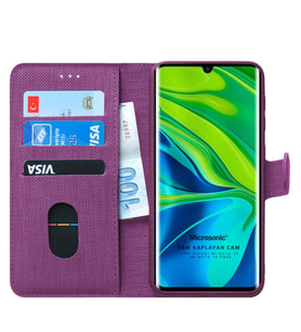 Microsonic Xiaomi Mi Note 10 Kılıf Fabric Book Wallet (Mor)