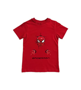 Spiderman baskılı örümcek adam pamuklu penye kumaş yazlık çocuk tişört (Kırmızı)