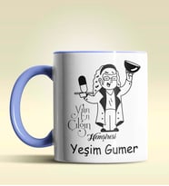 Kişiye Özel Yılın En Çılgın Hemşiresi Temalı Turuncu Kupa Bardak (Mavi)