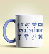 Kişiye Özel Eczacı 2 Tasarımlı Turuncu Kupa Bardak (Mavi)