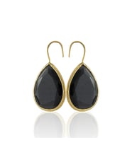 Kadir Jewellery 22 Ayar Altın Kaplama Damla Taşlı Küpe -El İşçiliği Ve Hipoalerjenik Küpe (Siyah)