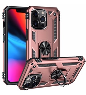 Uyumlu Model Apple iPhone 13 Pro Kılıf Yüzüklü Zırh Tank Vega (Rose)