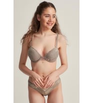 Le Jardin 5040-B Destekli-Balenli Slikonlu Taşlı Sütyen Takımı (Vizon Gümüş)