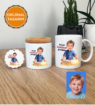 Kişiye Özel Karikatürlü Erkek Çocuğa Hediye Hediye Seti Kupa Bardak, Kalemlik, Anahtarlık Erkek Çocuk Hediyeleri (Beyaz)