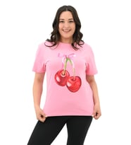 Kadın Büyük Beden Kiraz Baskılı T-shirt 1785-24 (Pembe)