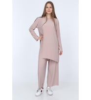 Kadın Pantolon Tunik Pliseli İkili Takım 5219 (Vizon)