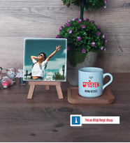 Optisyen Fotoğraflı Dekoratif Taş, Ahşap Altlıklı Türk Kahvesi Fincanı Hediye (Model 1)