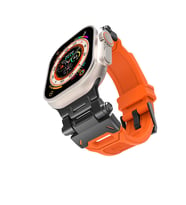 Watch 44mm KRD-108 Metal Başlıklı Silikon Kordon (Siyah - Turuncu)