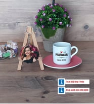 Paramedik Türk Kahvesi Fincanı Ahşap Altlıklı ve Fotoğraflı Ahşap Anahtarlık Hediye (Model 6)