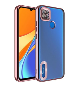 Xiaomi Redmi 9C Kılıf Kamera Korumalı Logo Gösteren Şeffaf Kapak (Rose)