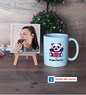 Sevimli Panda Fotoğraflı Dekoratif Taş, Kupa Bardak Beyaz Hediye (Model 1)