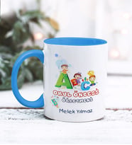 Kişiye Özel Okul Öncesi Öğretmeni Tasarımlı Kupa Bardak (Mavi)