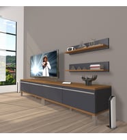 Decoraktiv Eko 200T Mdf Krom Ayaklı Tv Ünitesi Tv Sehpası (Antrasit - Ceviz)