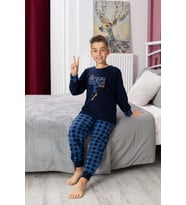 Yeni Sezon Sonbahar/Kış Erkek Çocuk Skate Desenli Polar Pijama Takımı 4515 (Lacivert)