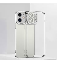 ALLY Fashion Series iPhone 12 6.1inç Kılıf Renkli Kenar Lazer Çerçeveli Silikon Kılıf (Gümüş)