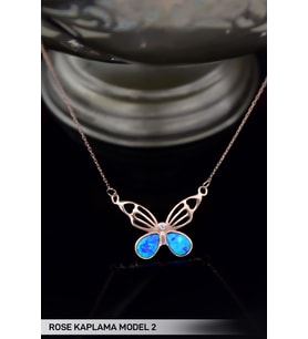 Papatya Silver 925 Ayar Gümüş Opal Taşlı Kelebek Kolye (Rose)