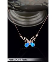 Papatya Silver 925 Ayar Gümüş Opal Taşlı Kelebek Kolye (Rose)