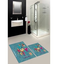 EVDEYA Baskılı Yıkanabilir Renkli Fil Desenli İkili Banyo Halısı Paspas Klozet Takımı, KLOZET-31-GRİ, (Mavi)