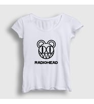 Presmono Kadın Sarı Bear Logo Radiohead T-Shirt 103751tt (Beyaz)