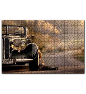 Cakapuzzle Yolda Antika Araba Ve Çocuk Görseli  Puzzle Yapboz MDF (Ahşap) (1000 Parça)