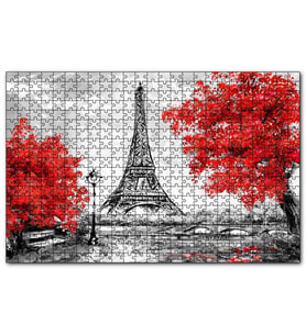 Cakapuzzle Eyfel Kulesi ve Kırmızı Yapraklı Ağaçlar  Puzzle Yapboz MDF (Ahşap) (1000 Parça)