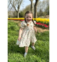 Kız Bebek Elbise Kız Çocuk Elbise Doğum Günü Parti Düğün Elbise Tüllü Kısa Kol Astarlı Elbise (Krem)