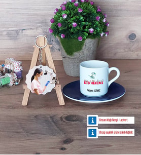 Diş Hekimi Türk Kahvesi Fincanı Ahşap Altlıklı ve Fotoğraflı Ahşap Anahtarlık Hediye (Model 4)