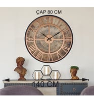 Markakanvas Siyah Metal Kasalı Eski Dünya Haritalı Duvar Saati  (Çap 50 cm - 80 cm ) (Bakır)
