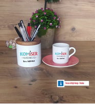 Komiser Yardımcısı Hediyeleri Türk Kahvesi Fincanı Kırmızı, Kalemlik Kişiye Özel Hediye (Model 4)