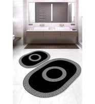 Dijital Baskılı Kaymaz Taban Yıkanabilir Oval 2'li Klozet Takımı Banyo Paspası NOKZ-HS-415 (Siyah)
