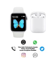 Yeni Nesil Şık Tasarımlı Watch 6 Series Akıllı Saat + TWS I12 Inpods Bluetooth Kulaklık İkili Paket (Beyaz)