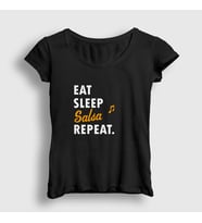 Presmono Kadın Beyaz Eat Sleep Salsa Repeat Hediye Dance Dansçı T-Shirt 464458tt (Siyah)