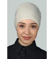 Kadın Pratik Dikişsiz Bağcıklı Kaymayan Tesettür Penye Bone (Krem)