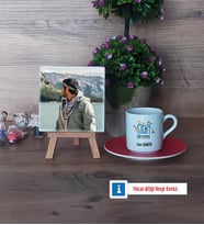 Erkek Sınıf Öğretmenine Hediye Fotoğraflı Dekoratif Taş, Ahşap Altlıklı Türk Kahvesi Fincanı Hediye Öğretmenler Günü Hediyesi (Model 3)