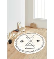 Dijital Baskılı Kaymaz Taban Yıkanabilir Yuvarlak Salon Halısı Koridor Halısı Paspas NDY-SD-1030 (Krem)