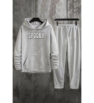 Unisex Spooky Baskılı Eşofman Takımı (Gri)