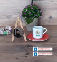 Blogger Türk Kahvesi Fincanı Ahşap Altlıklı ve Fotoğraflı Ahşap Anahtarlık Hediye (Model 8)