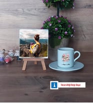 Anneye Hediye Fotoğraflı Dekoratif Taş, Ahşap Altlıklı Türk Kahvesi Fincanı Hediye (Model 2)