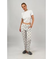 Kadın Cepli Pamuklu Lastikli Bel Kurdeleli Desenli Pijama Altı (Gri)