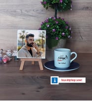 Edebiyat Öğretmeni Fotoğraflı Dekoratif Taş, Ahşap Altlıklı Türk Kahvesi Fincanı Hediye Öğretmenler Günü Hediyesi (Model 4)