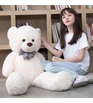 80 cm Papyonlu Peluş Ayıcık - % 100 YERLİ ÜRÜN (Beyaz)