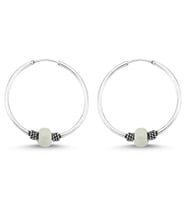 Boncuklu Gümüş Halka Küpe 16 mm wsk09-16 (Beyaz)
