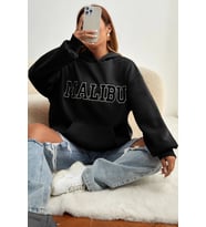 Unisex Malıbu Baskılı Oversize Sweatshirt (Siyah)