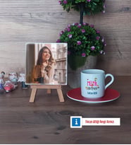 Müzik Öğretmeni Fotoğraflı Dekoratif Taş, Ahşap Altlıklı Türk Kahvesi Fincanı Hediye (Model 3)