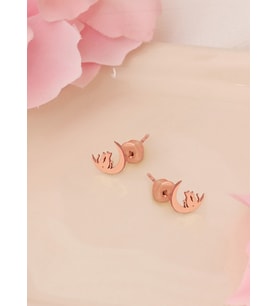 925 AYAR GÜMÜŞ MİNİMAL ÇİFT KEDİLİ HİLAL KÜPE (Rose)