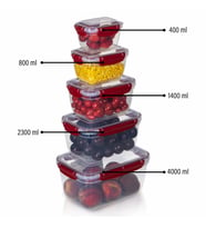 5'li Master Dikdörtgen Saklama Kabı (400 ml - 800 ml - 1400 ml - 2300 ml - 4000 ml) (Bordo)